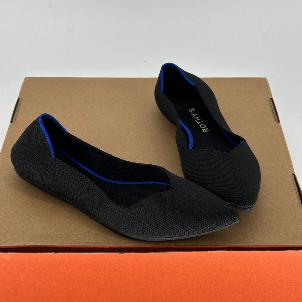 Rothy's Black Soft Knit The Point II Pointed Flats Casual Everyday Comfy  7.5